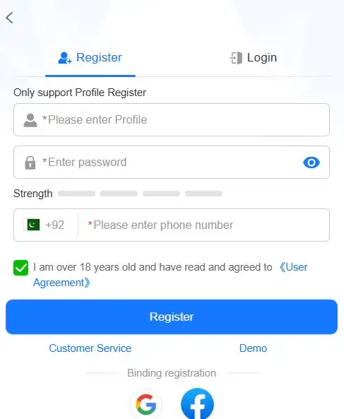 1JJ App registration process on mobile