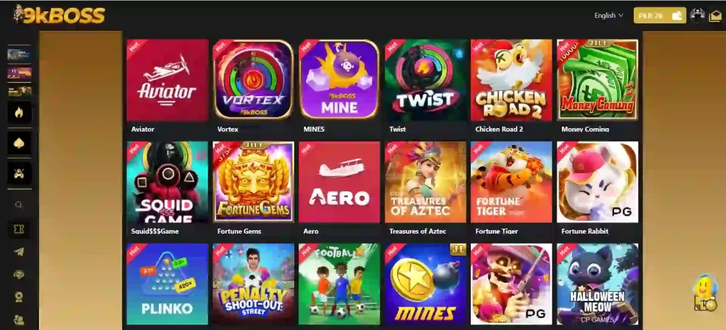 9KBoss games showing online casino gameplay