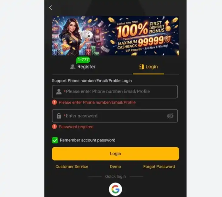 Play777 Registration Screen 