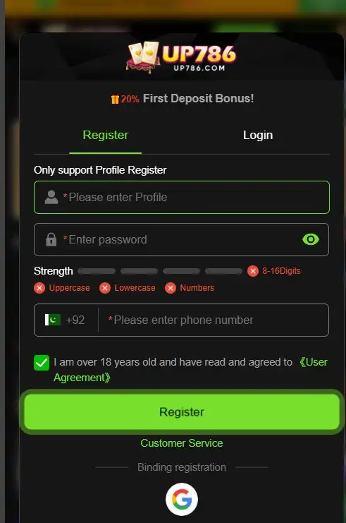 Up786 Registration method