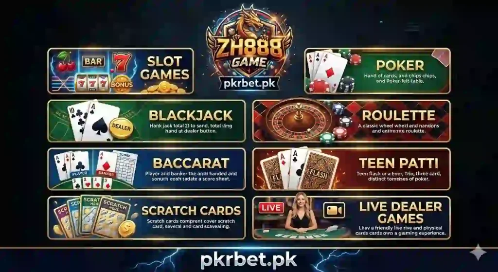 ZH888 Game mobile interface showing slots and card gameplay