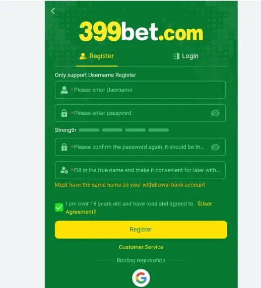 399bet registration Screen