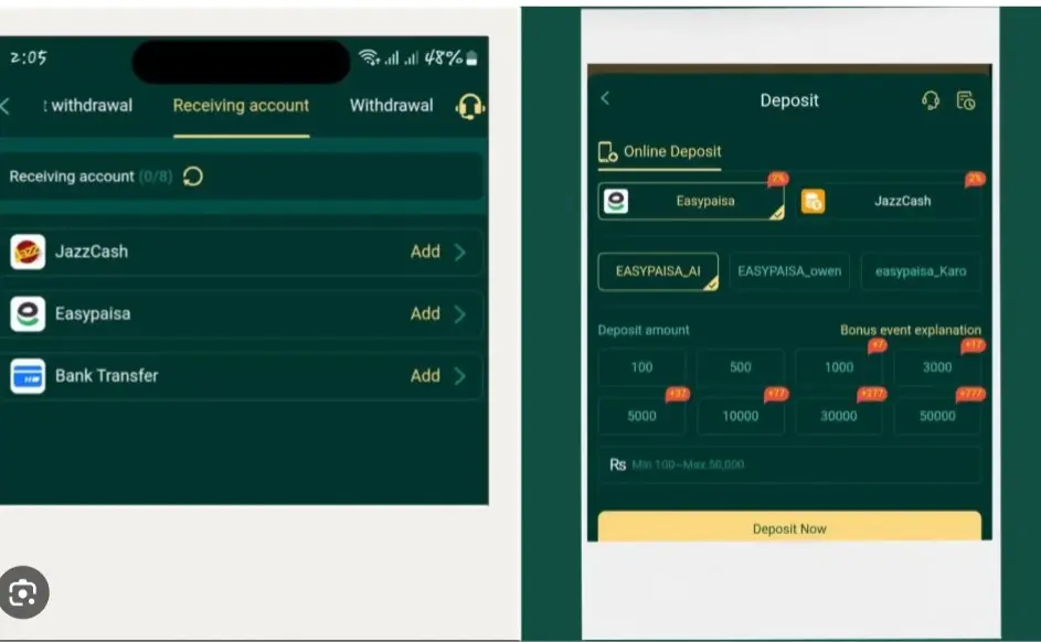 Pk89 Game deposit and withdraw Screen