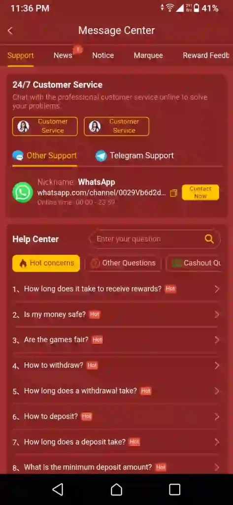 Tez777 support team screen