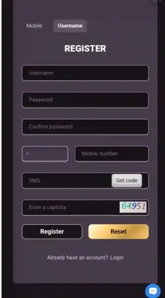xpk77 Game registration interface